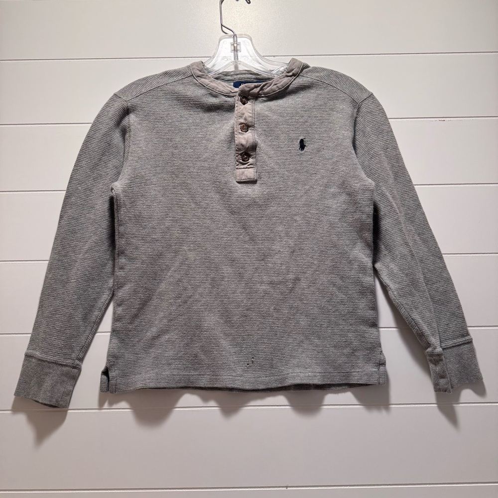 Polo Ralph Lauren Boys Waffle Thermal Henley Long Sleeve Shirt Gray Size M 10-12